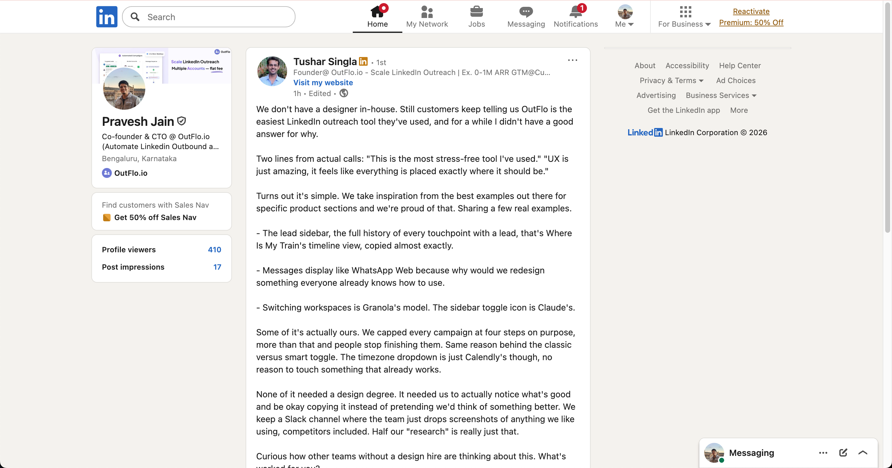 The final published LinkedIn post opened on LinkedIn