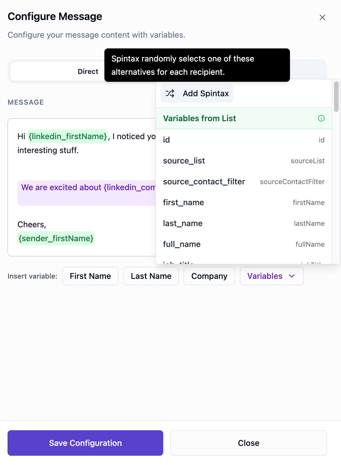 Open Variables and select Add spintax
