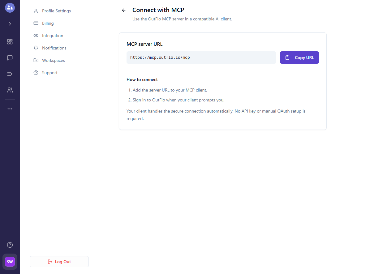 MCP page in Integrations