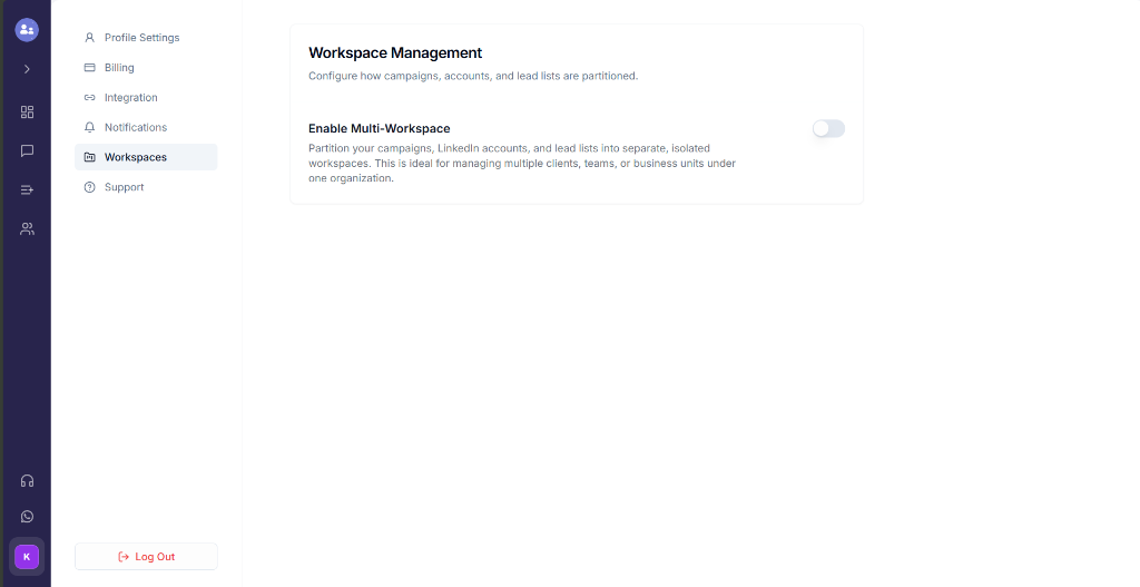 Workspace Management Settings