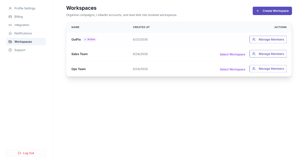How to Manage Workspaces & Team Members in OutFlo (Multi-Tenant Guide)