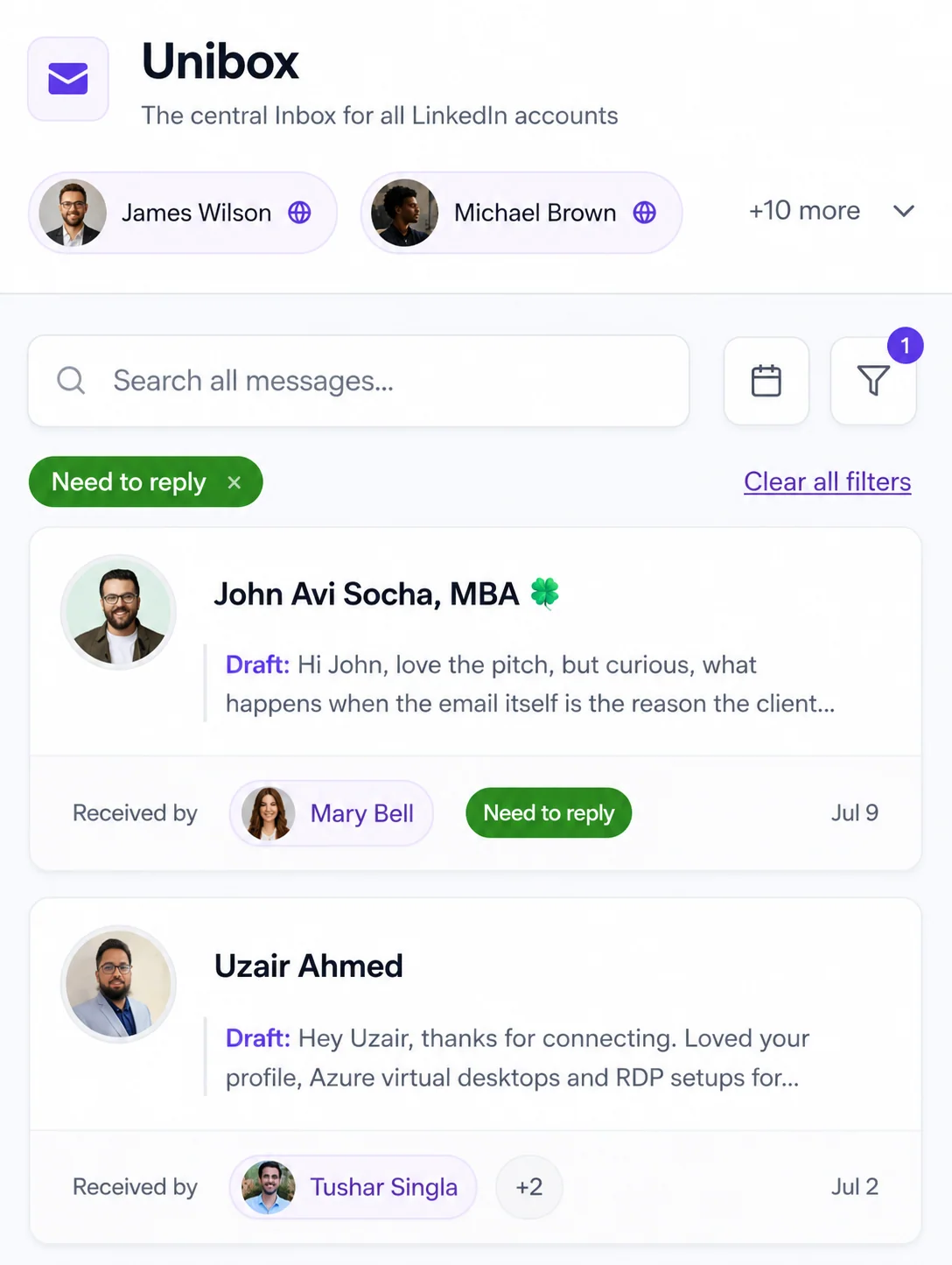 OutFlo shared inbox showing an AI reply draft and conversation context